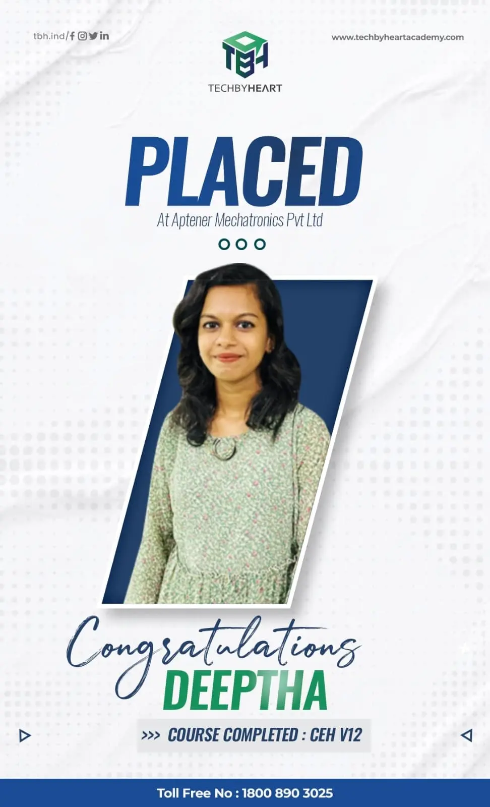Deeptha Placed at AptEner Mechatronics Pvt Ltd
