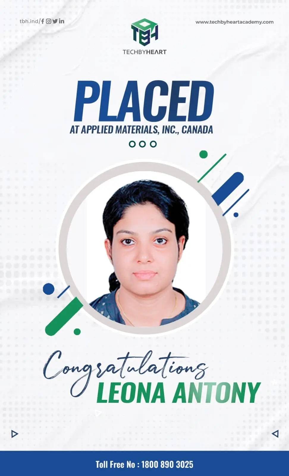 Leona Antony Placed at Applied Materials Inc Canada